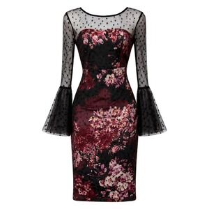 Y2K Whimsigoth Dark Romantic Mesh Midi Dress Women Sz Small Witchy Moody Floral